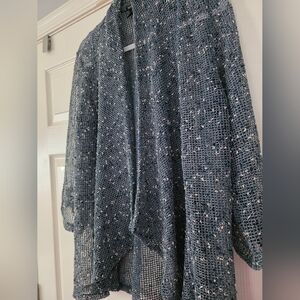 Katie Todd Draped Slub Net Weave Knit Open Front Long Sleeve Cardigan Size M